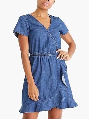 J. Crew Mercantile Denim Chambray Ruffle Dress Size M